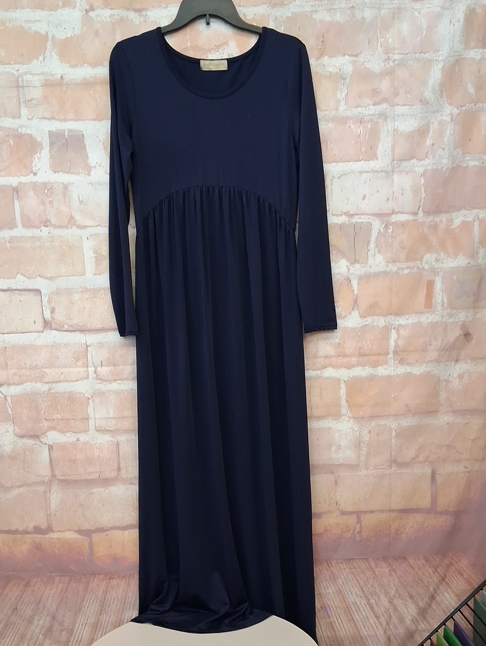 Long Sleeve Navy Maxi Dress with Gathered Waist